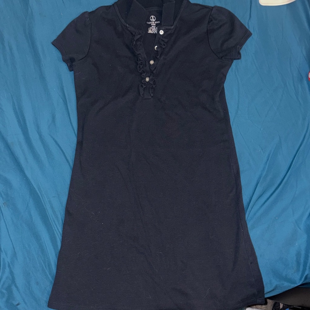 Lands end Black Ruffle-Trim Polo Dress